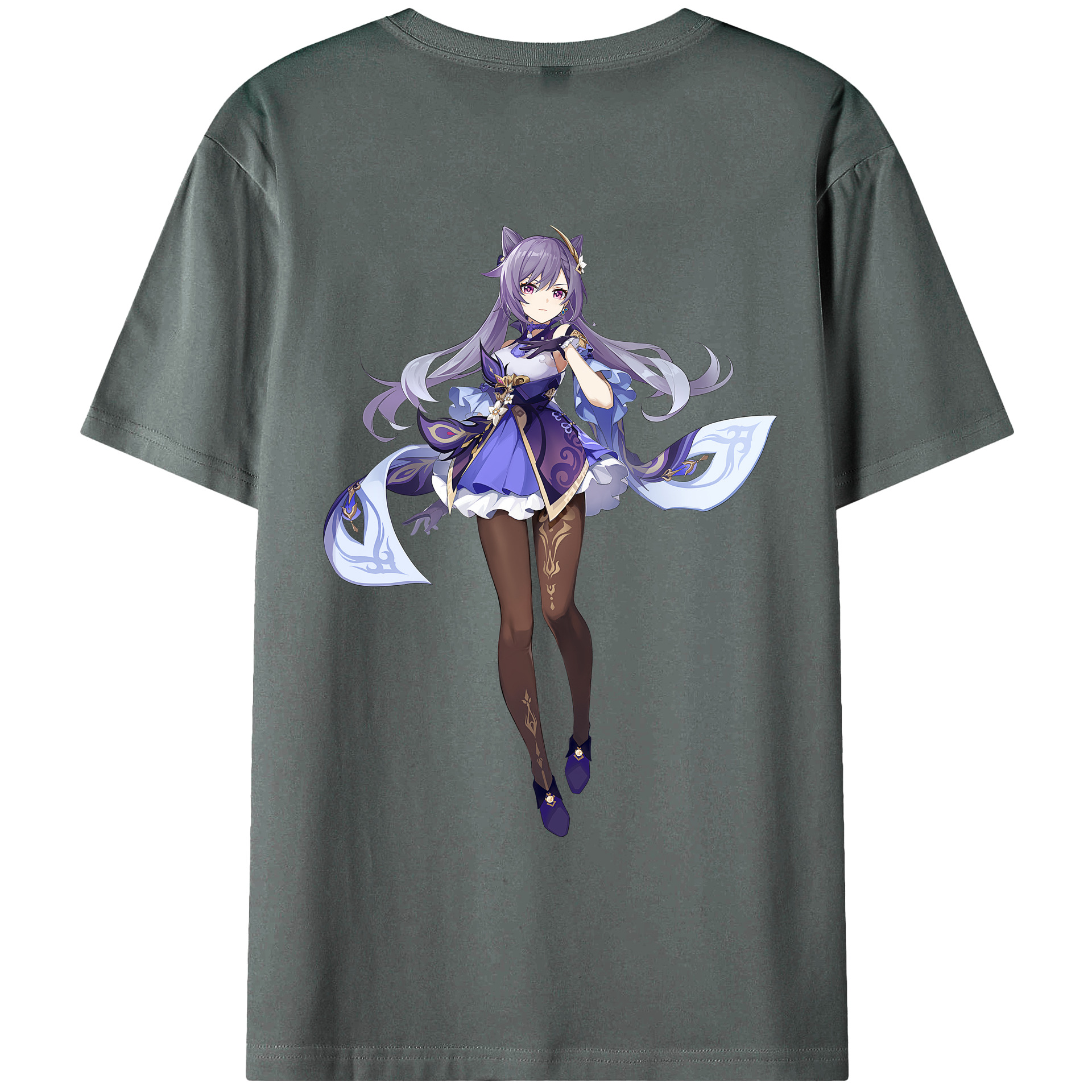 げんし神 刻晴 こくせい genshin Kokusei 綿100％ メンズ半袖Tシャツ（バックプリント） 通気性